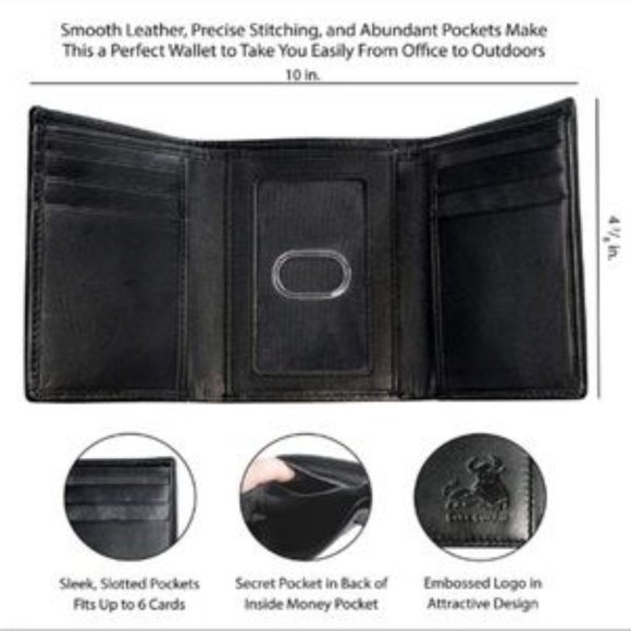 Genuine Nappa Leather Trifold Wallet For Men RFID And ID Window​ - Picture 2 of 5